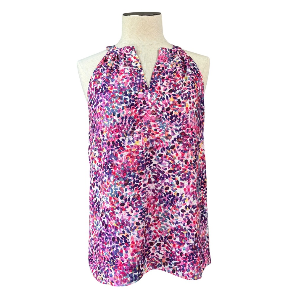 Adrienne Vittadini Women's S Multicolor Floral Tunic Top Halter Neck Boho Artsy